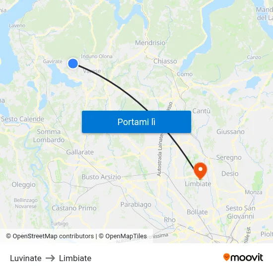 Luvinate to Limbiate map