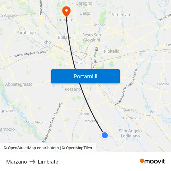 Marzano to Limbiate map