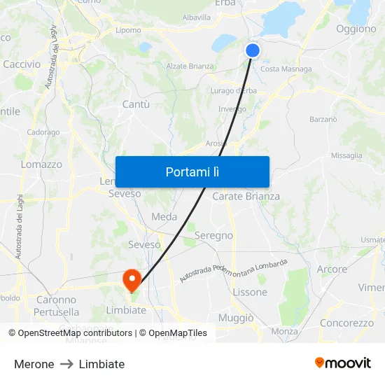 Merone to Limbiate map