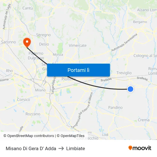 Misano Di Gera D' Adda to Limbiate map