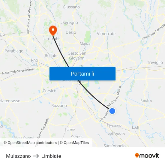Mulazzano to Limbiate map