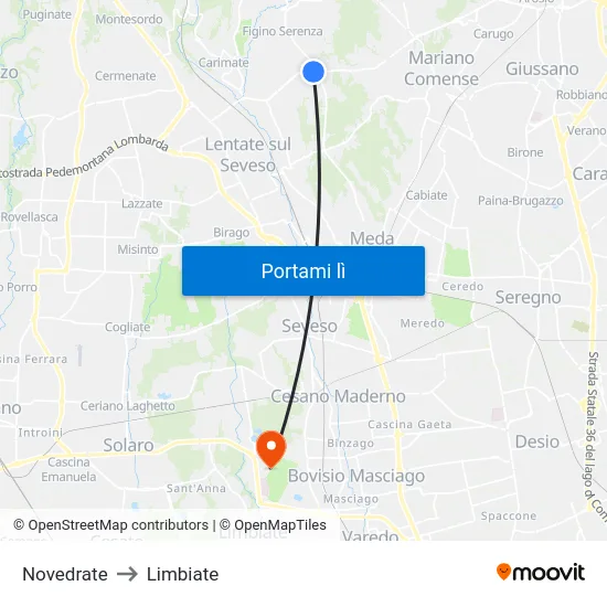 Novedrate to Limbiate map