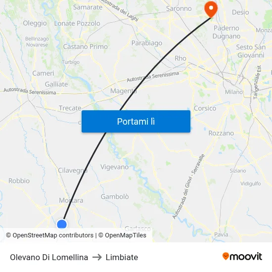 Olevano Di Lomellina to Limbiate map