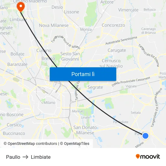 Paullo to Limbiate map