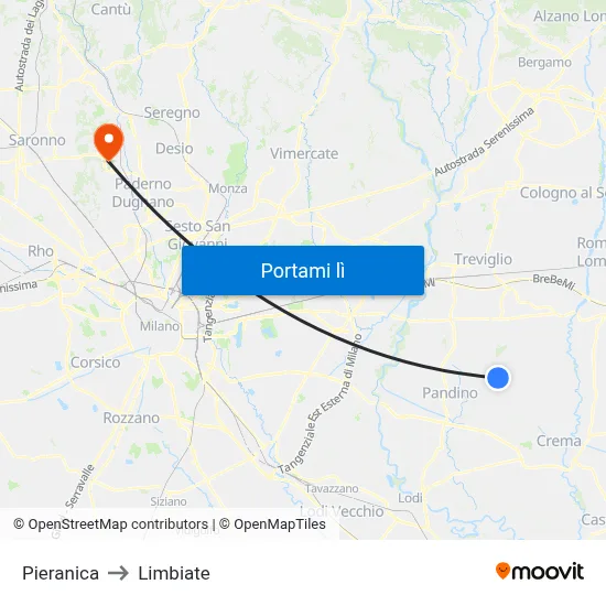 Pieranica to Limbiate map