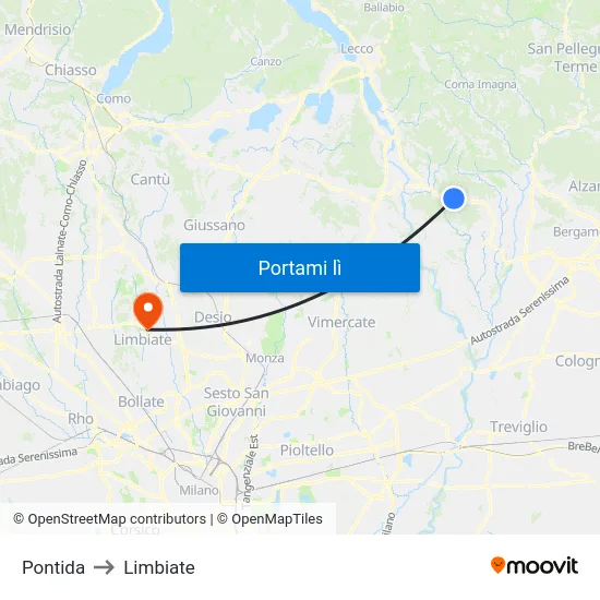 Pontida to Limbiate map