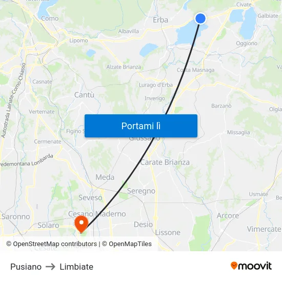 Pusiano to Limbiate map