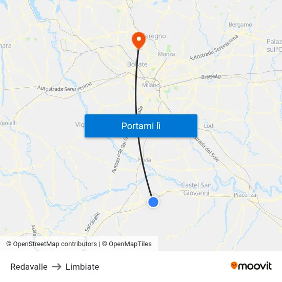 Redavalle to Limbiate map
