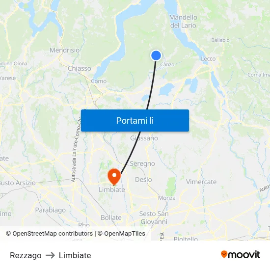 Rezzago to Limbiate map