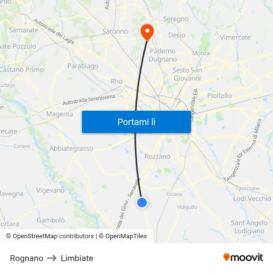 Rognano to Limbiate map