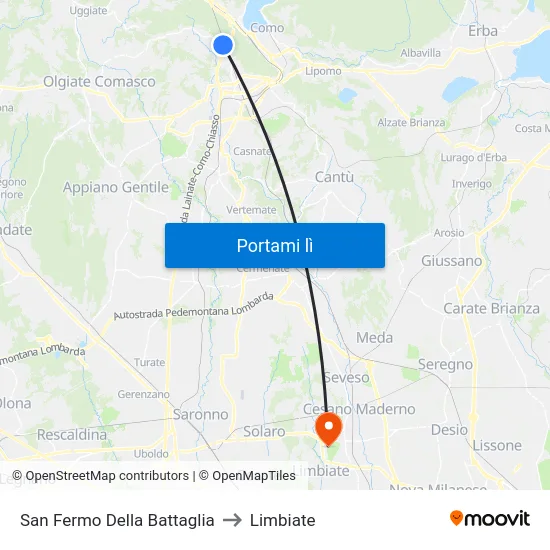 San Fermo Della Battaglia to Limbiate map