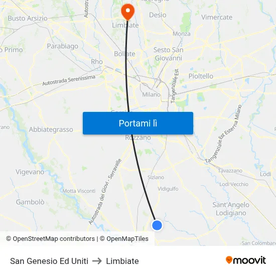 San Genesio Ed Uniti to Limbiate map