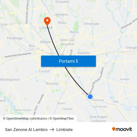 San Zenone Al Lambro to Limbiate map