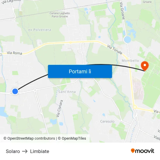 Solaro to Limbiate map