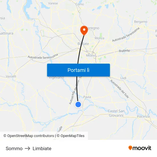 Sommo to Limbiate map