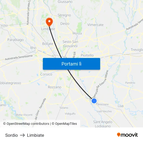 Sordio to Limbiate map