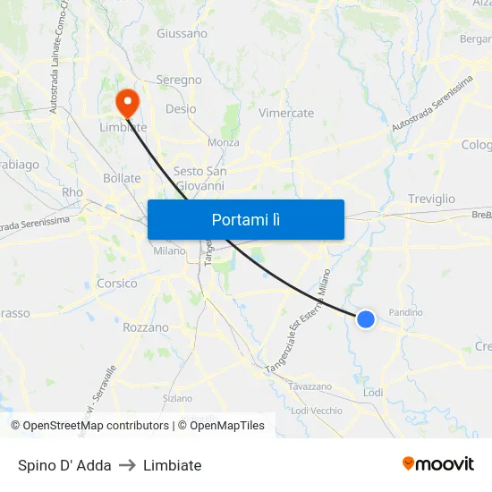 Spino D' Adda to Limbiate map