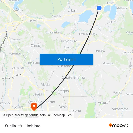 Suello to Limbiate map