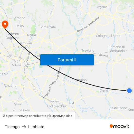 Ticengo to Limbiate map