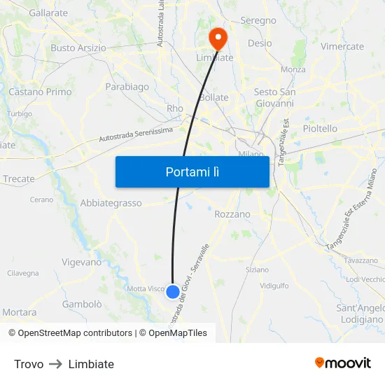 Trovo to Limbiate map