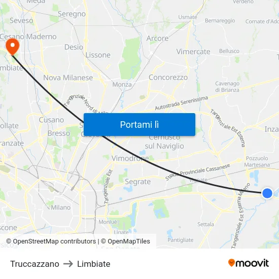 Truccazzano to Limbiate map