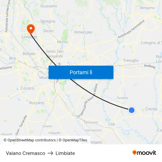Vaiano Cremasco to Limbiate map