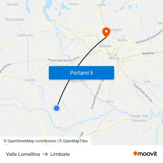 Valle Lomellina to Limbiate map