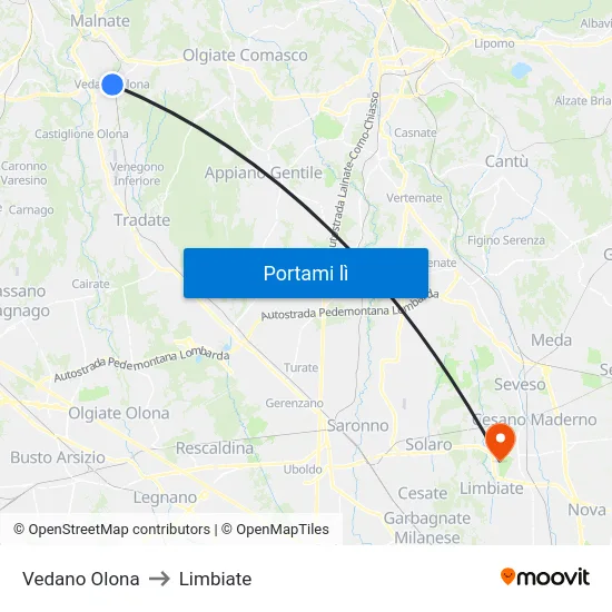 Vedano Olona to Limbiate map