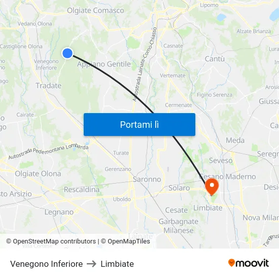 Venegono Inferiore to Limbiate map