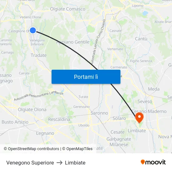 Venegono Superiore to Limbiate map