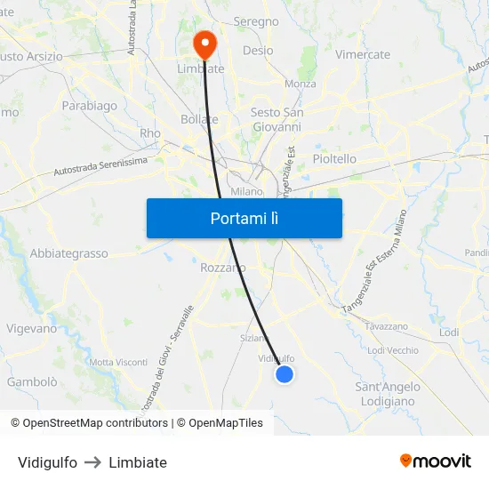 Vidigulfo to Limbiate map