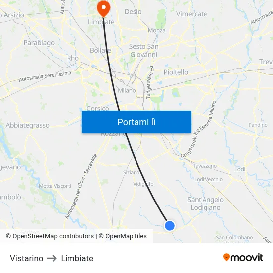Vistarino to Limbiate map
