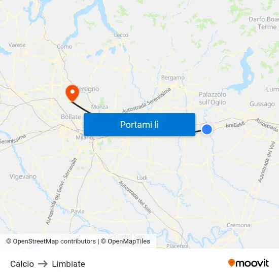 Calcio to Limbiate map