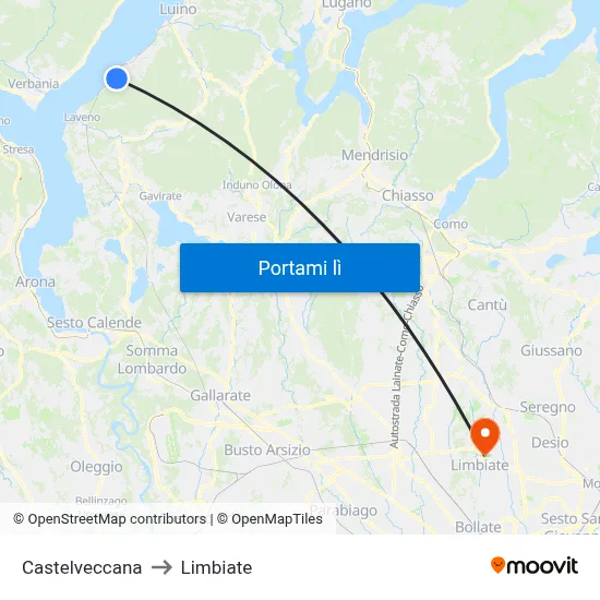 Castelveccana to Limbiate map