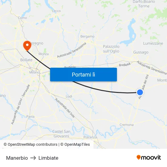 Manerbio to Limbiate map