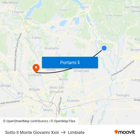 Sotto Il Monte Giovanni Xxiii to Limbiate map