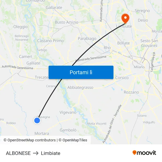 ALBONESE to Limbiate map