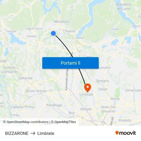 BIZZARONE to Limbiate map