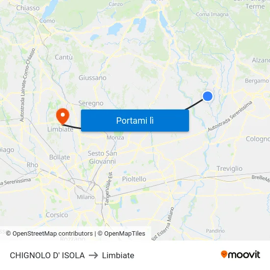 CHIGNOLO D' ISOLA to Limbiate map