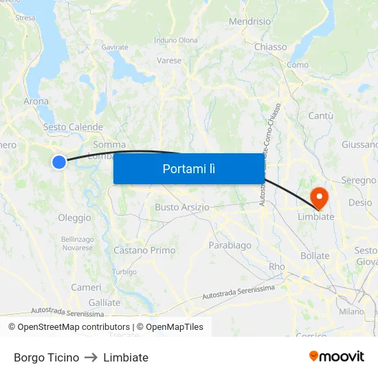 Borgo Ticino to Limbiate map