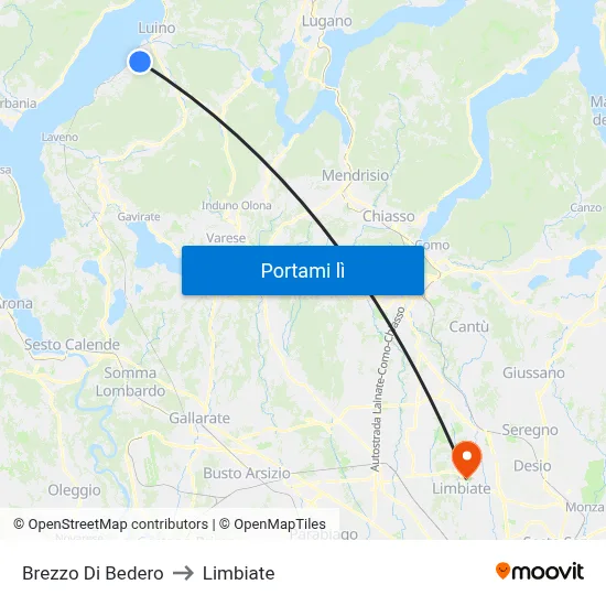 Brezzo Di Bedero to Limbiate map