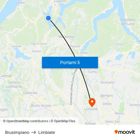 Brusimpiano to Limbiate map