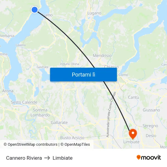 Cannero Riviera to Limbiate map