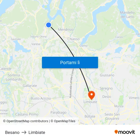 Besano to Limbiate map