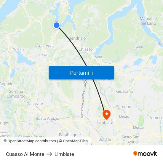 Cuasso Al Monte to Limbiate map