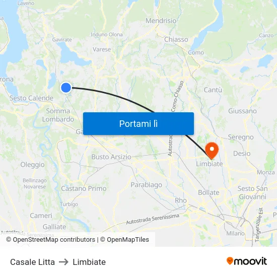 Casale Litta to Limbiate map