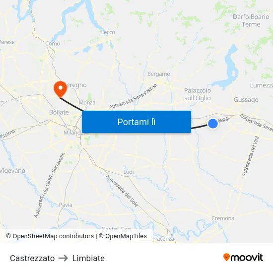 Castrezzato to Limbiate map