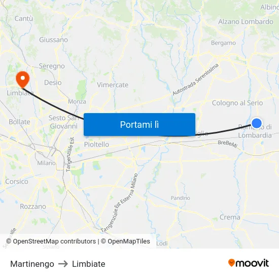 Martinengo to Limbiate map