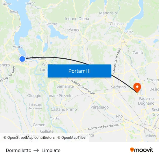 Dormelletto to Limbiate map