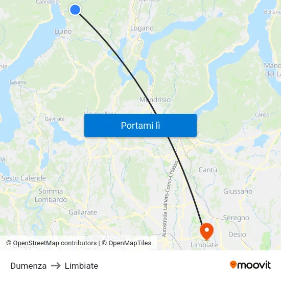 Dumenza to Limbiate map